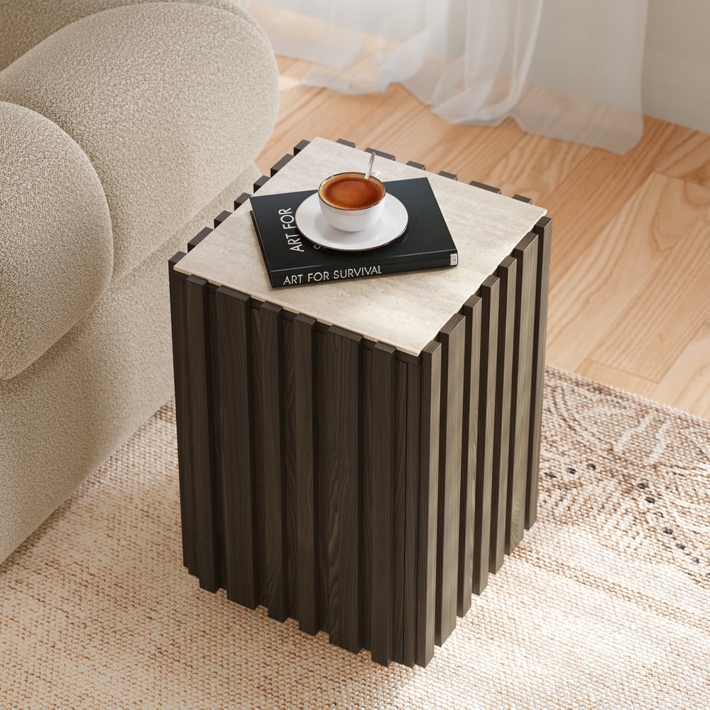 Aura Ash Wood Fluted Side Table with Sintered Stone Top window image