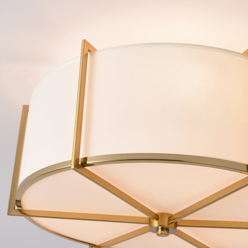 18" Fabric Flush Mount Light in Gold Finish, 3-Light window image