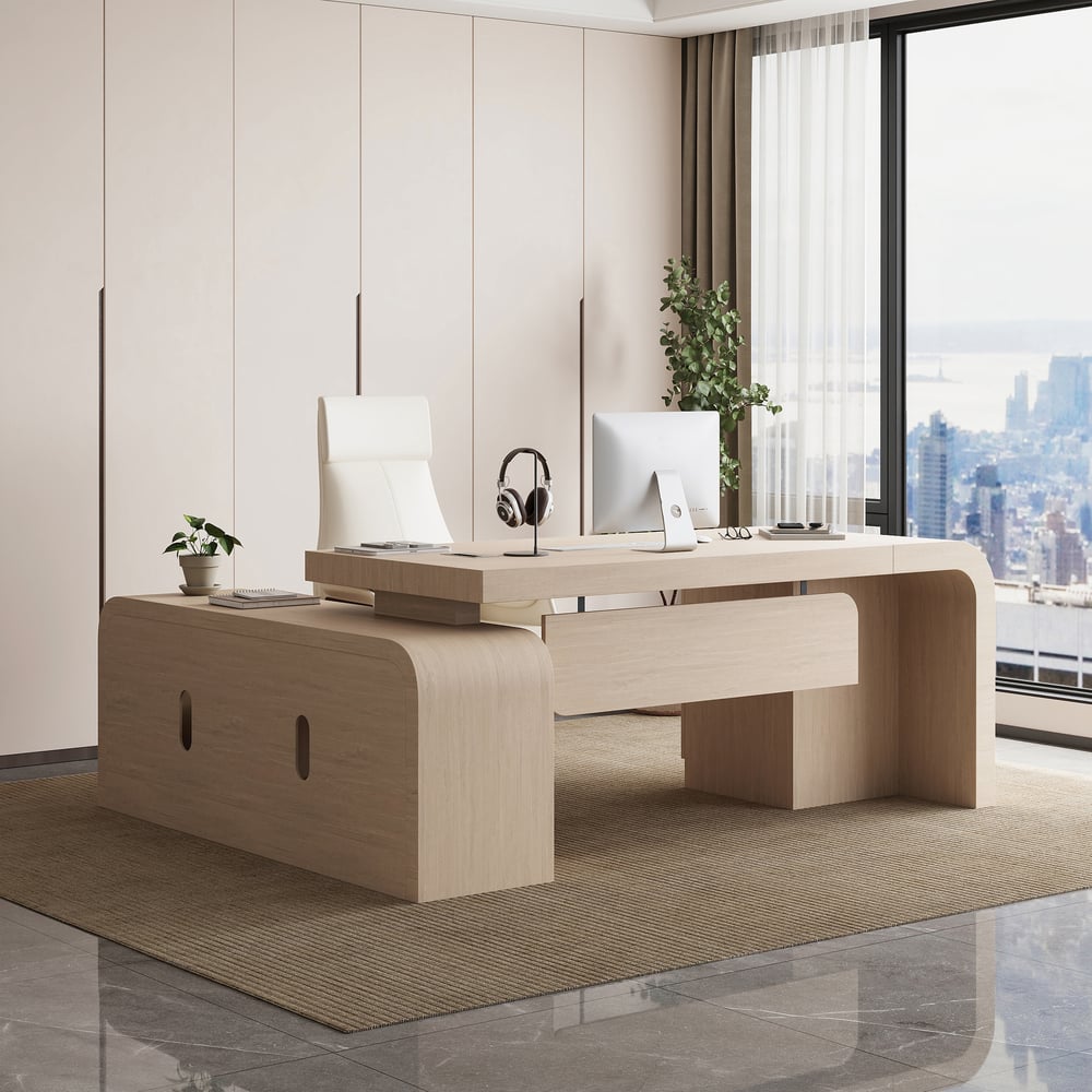 Chicent Whitewash L-shaped Modern Executive Desk with Ample Storage Right Hand (70.9'') window image