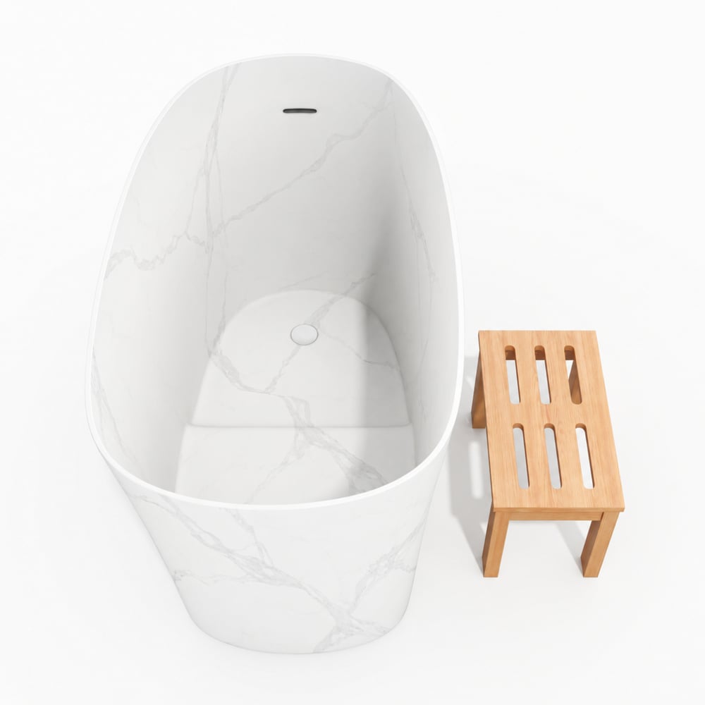 47" Japanese-style irregular freestanding stone resin soaking bathtub, marble effect window image