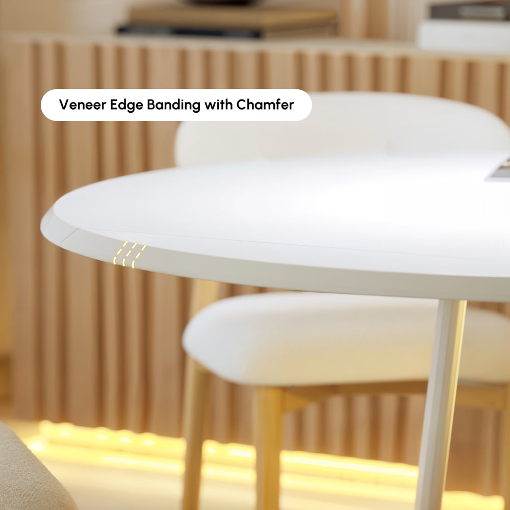 36"-47" Solid Matte Warm White Wood Extendable Dining Table with Light window image