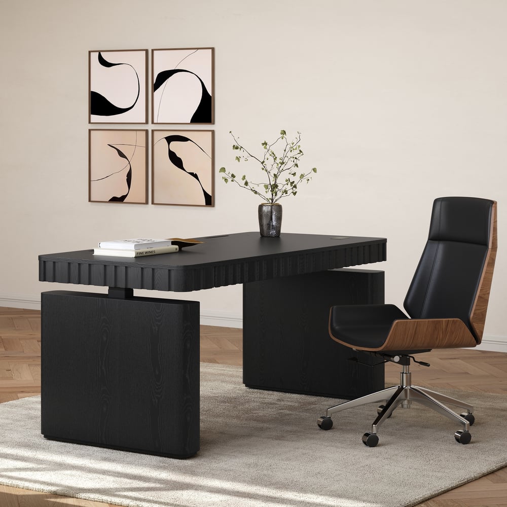 Aura 160 cm Black Fluted Electric Adjustable Standing Desk window image