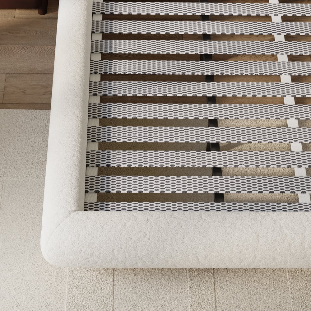 Modern Boucle Upholstered Bed with Charging Station & Fluted Base window image