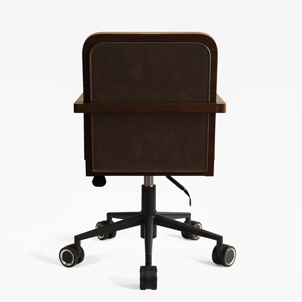 64" Mid-century Style Walnut  Home Office Desk & Faux Leather Adjustable Office Chair window image