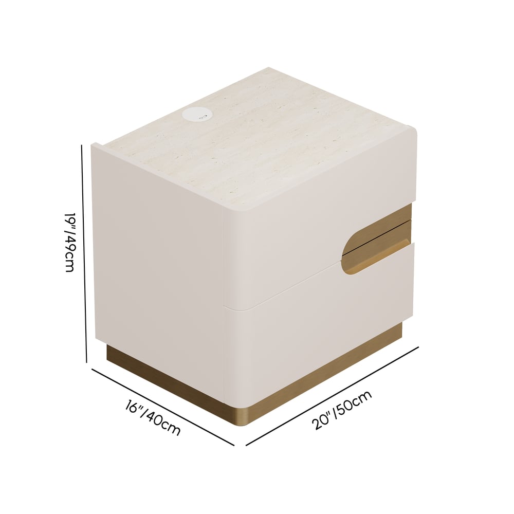 20" Smart 2-Drawer Nightstand with Sintered Stone Top & Charging Station weights dimensions image