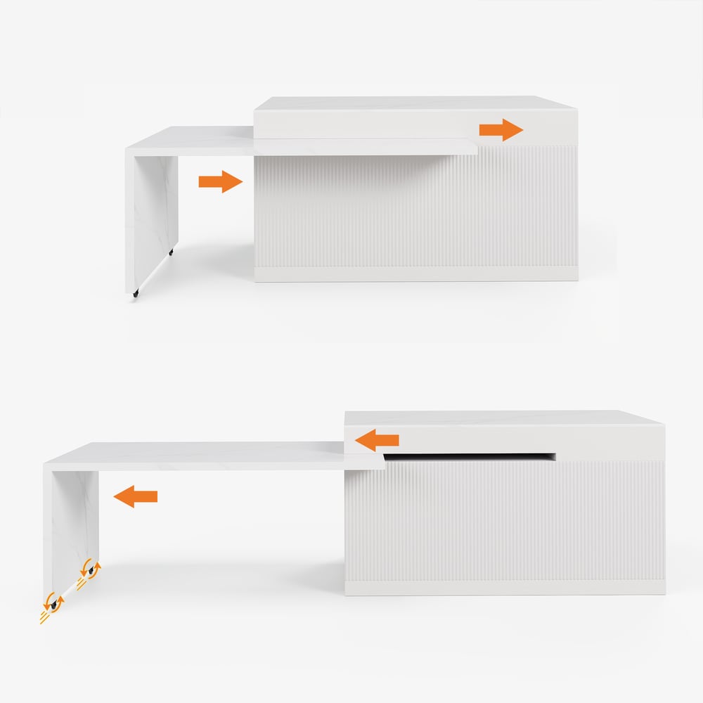 Modern 81"-112" Sintered Stone Kitchen Island with Drawers & Doors, White window image