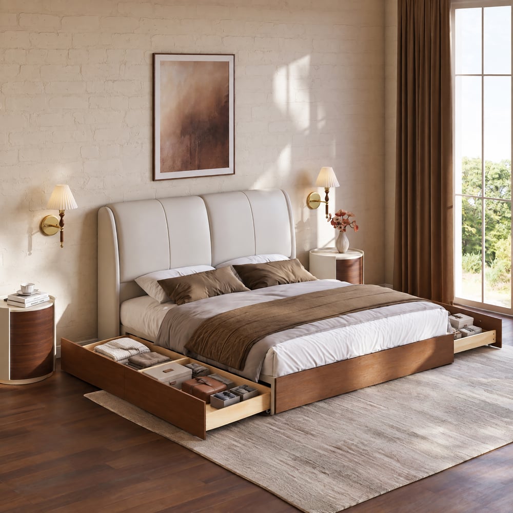 King Genuine Leather Storage Bed with Adjustable Headboard window image