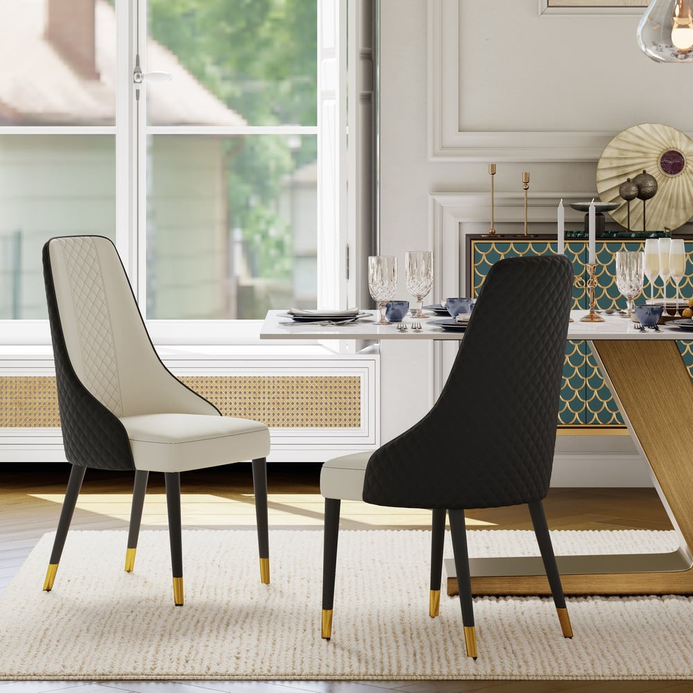 Diamic Black Faux Leather Dining Chairs with Upholstered, 2 Pieces window image
