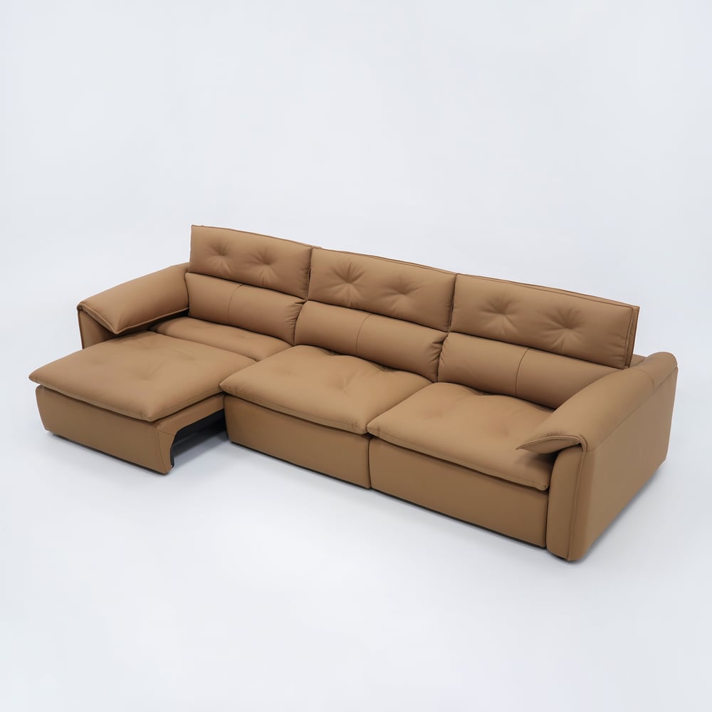 320 cm 3-Seater Genuine Leather Power Convertible Sleeper Sofa with Adjustable Headrests window image