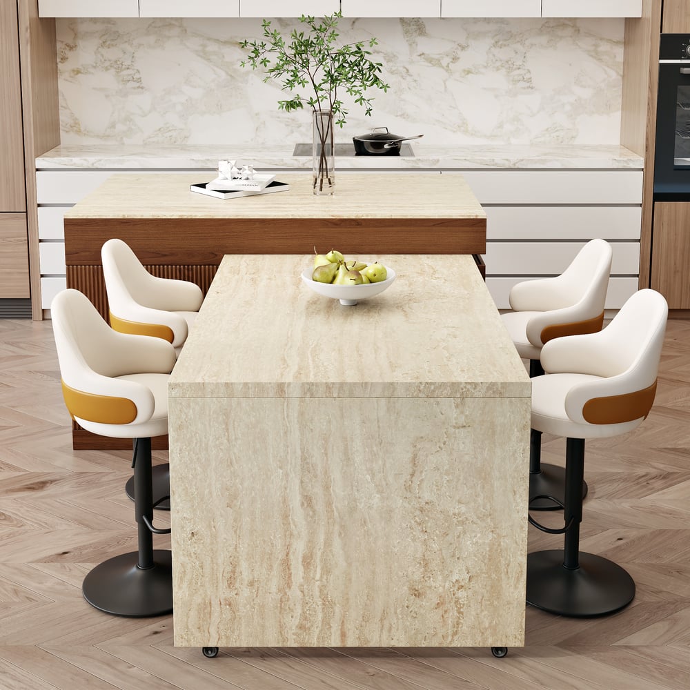 Îlot de cuisine en bois extensible de 81'' à 112'' avec rangement, Noyer image de fenêtre