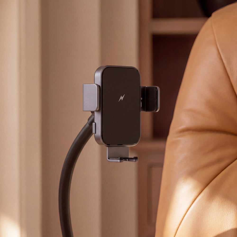 Leather Power Swivel Rocker Recliner Accent Chair with Phone Holder window image