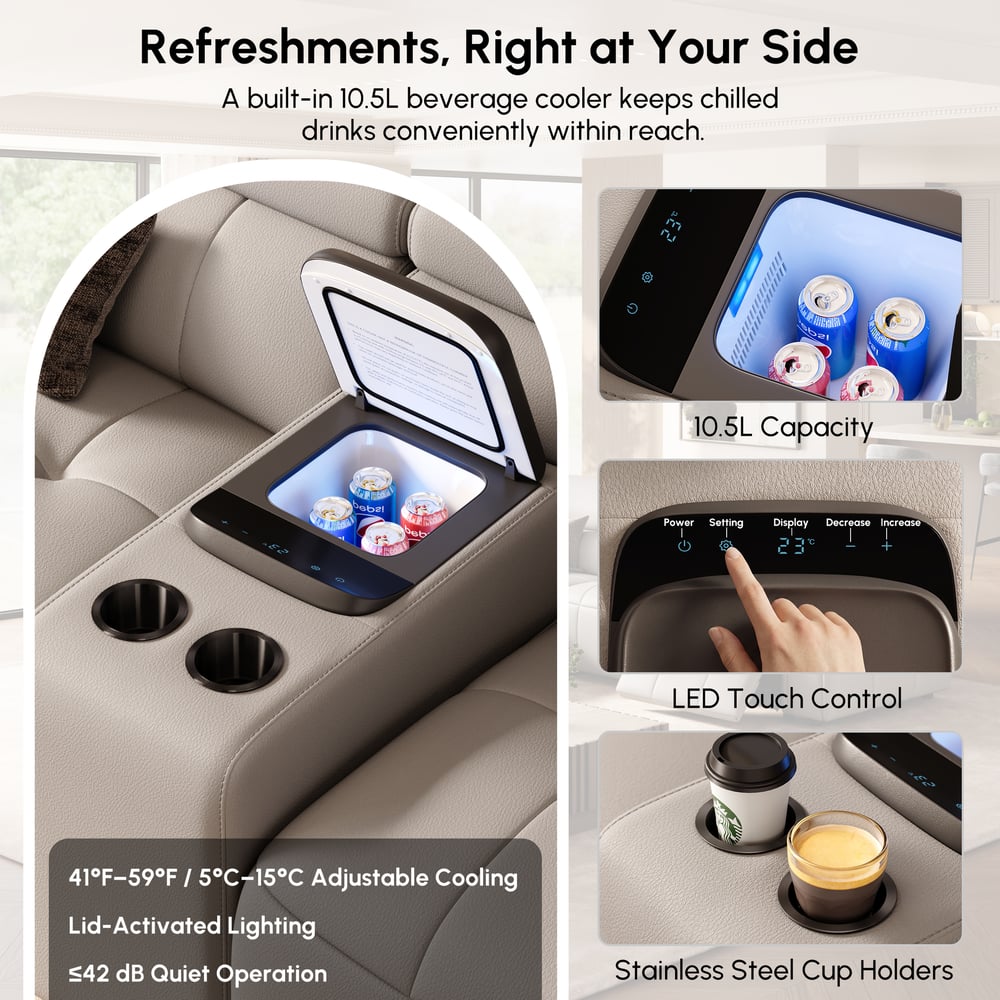 Genuine Leather Built-In Cooler Power Reclining Sofa window image