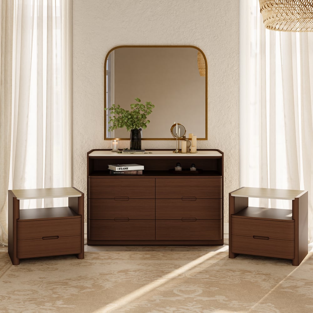 Arvona 47" 6-Drawer Walnut Chest of Drawers with Sintered Stone Top window image