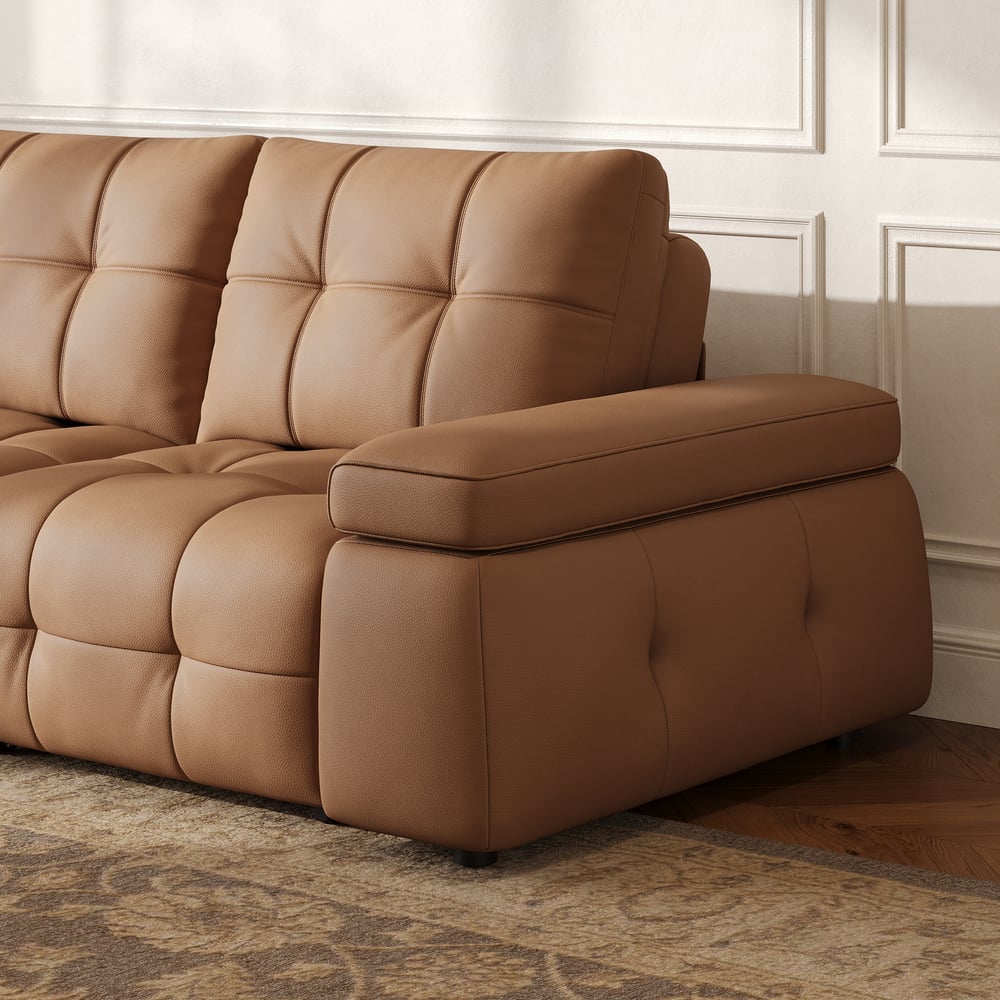 130" 3-Seater Genuine Leather Power Convertible Sleeper Sofa with adjustable armrests window image