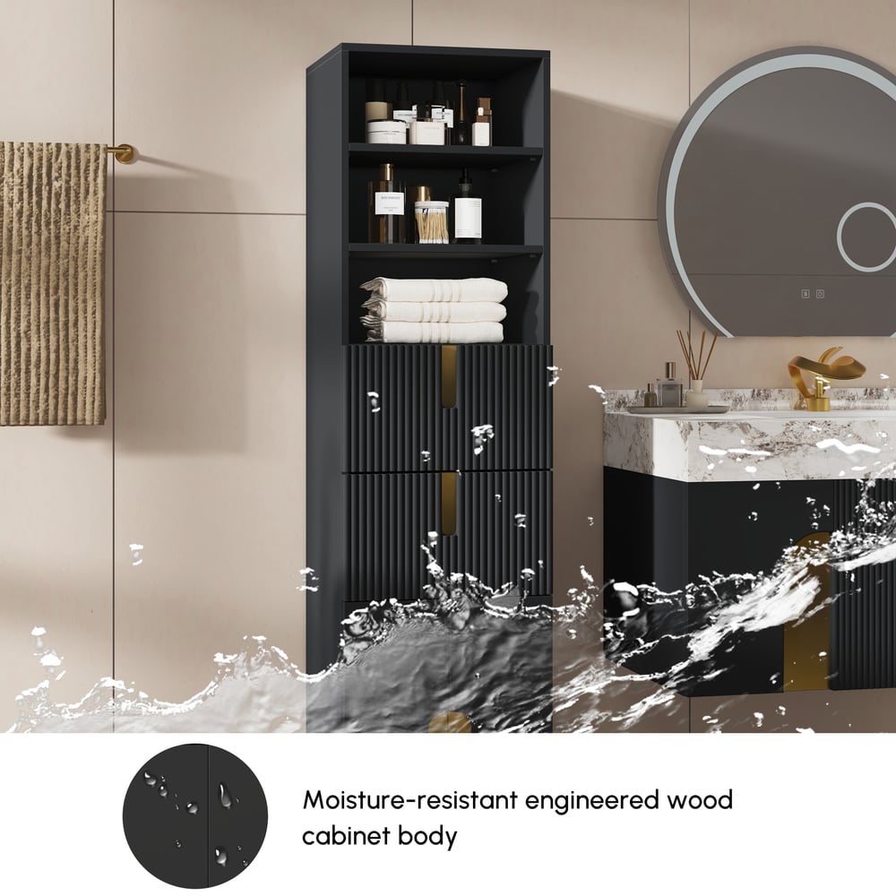 Artis 59" Bathroom Storage Cabinet – Freestanding Linen Tower with 2 Drawers & 2 Doors window image