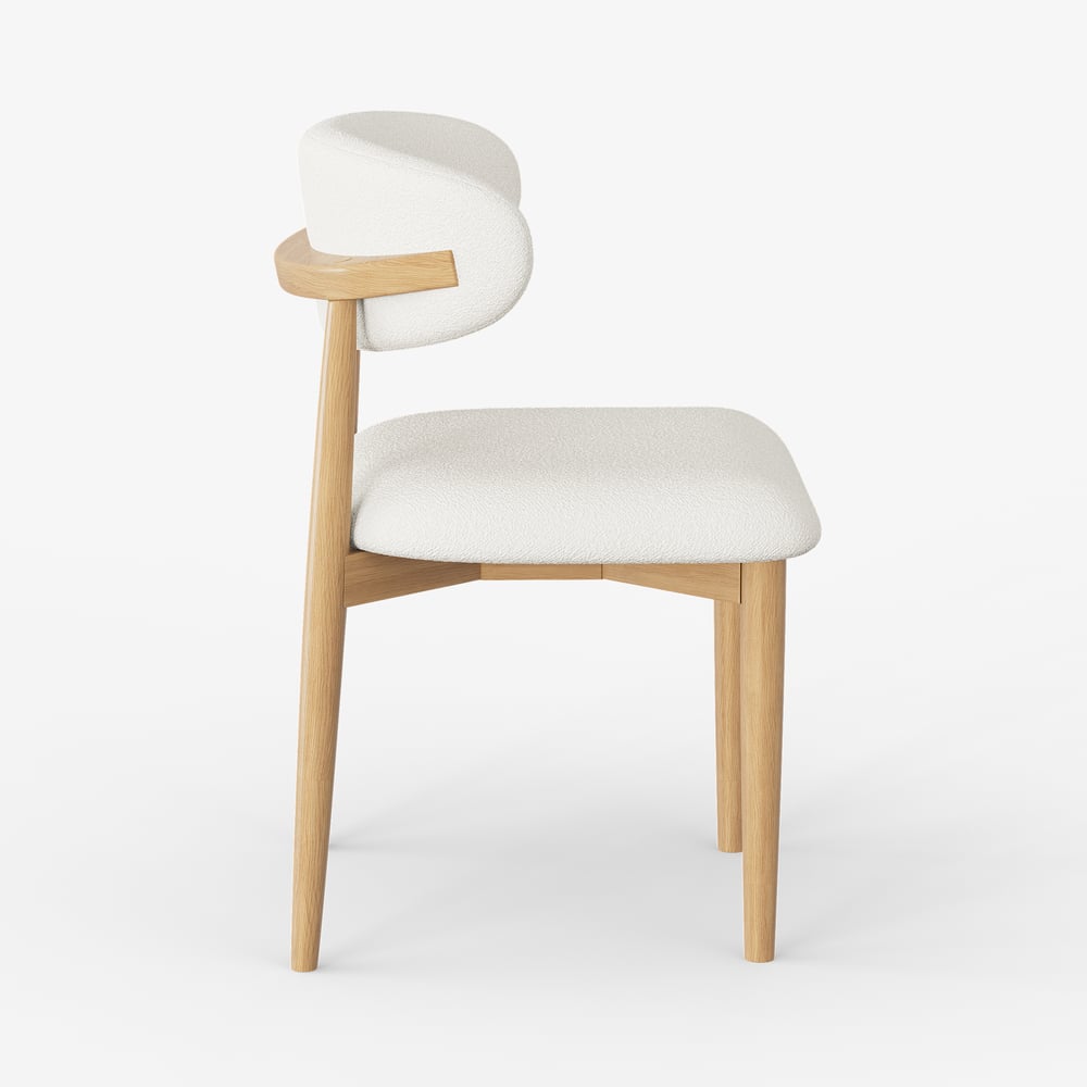 Modern Natural Boucle Dining Chair with Rubber Wood Legs, 1 Piece window image