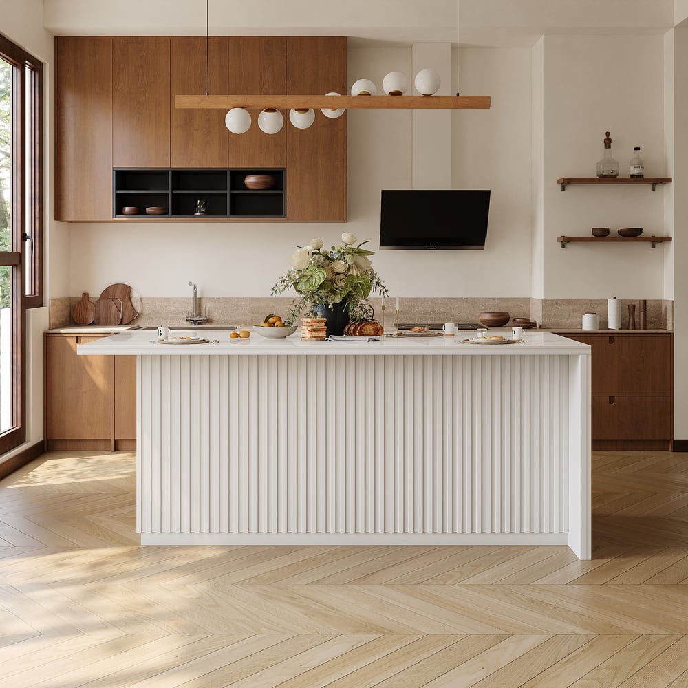 Modern 72" Sintered Stone Kitchen Island with Ample Storage, White window image