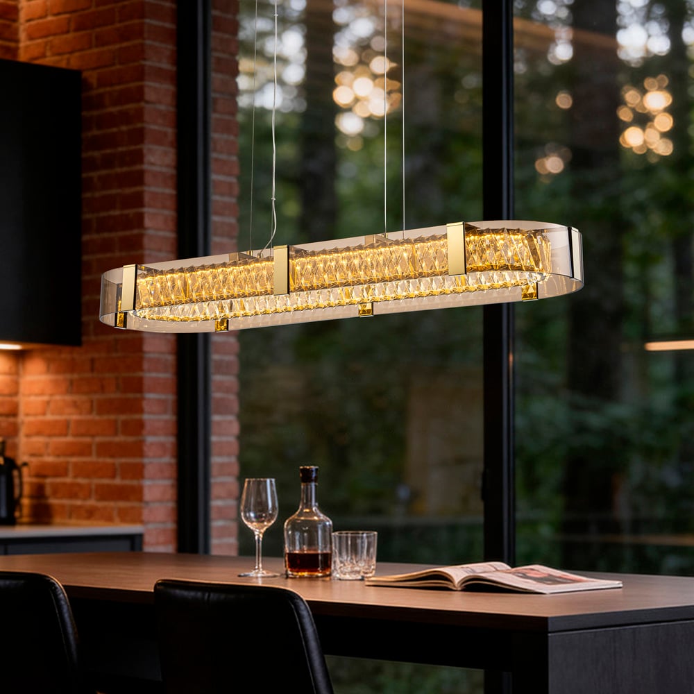 Linear Crystal Kitchen Island Pendant Light with Remote, 3-CCT Dimmable LED window image