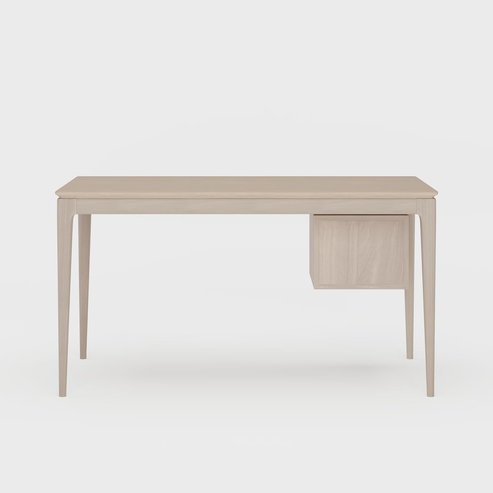 Mid-century Style Whitewash Ash Wood Home Office Desk with 3 Drawers (55.1") window image