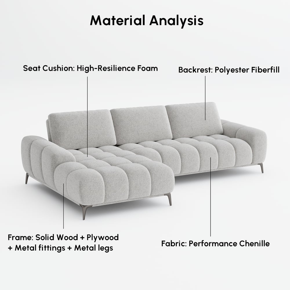 Chaise Chenille Adjustable Backrest Sectional Sofa window image