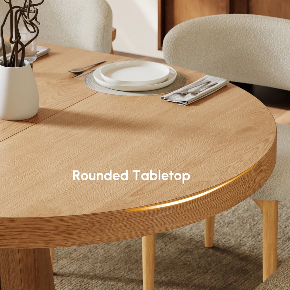 Japandi 39"–55" Extendable Round-to-Oval Wood Dining Table Natural, Seats 4-6 window image