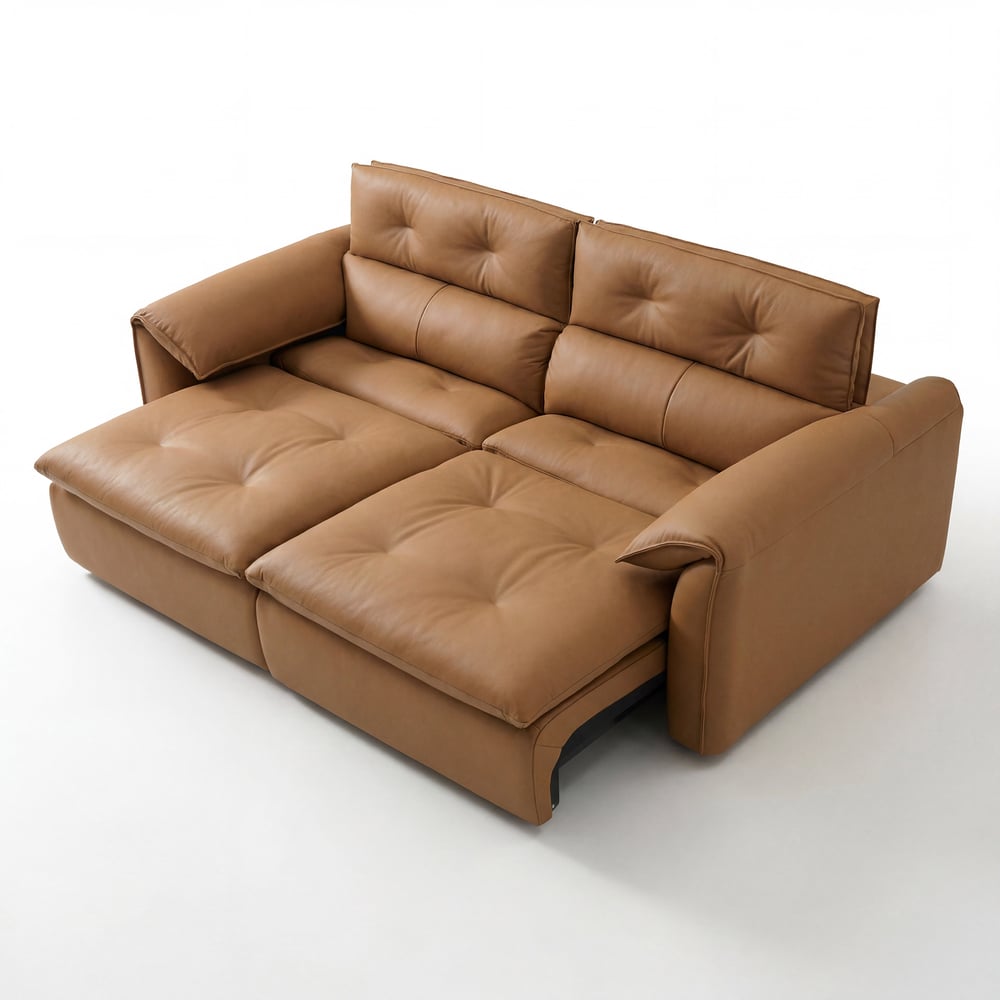 87" 2-Seater Genuine Leather Power Convertible Sleeper Sofa window image
