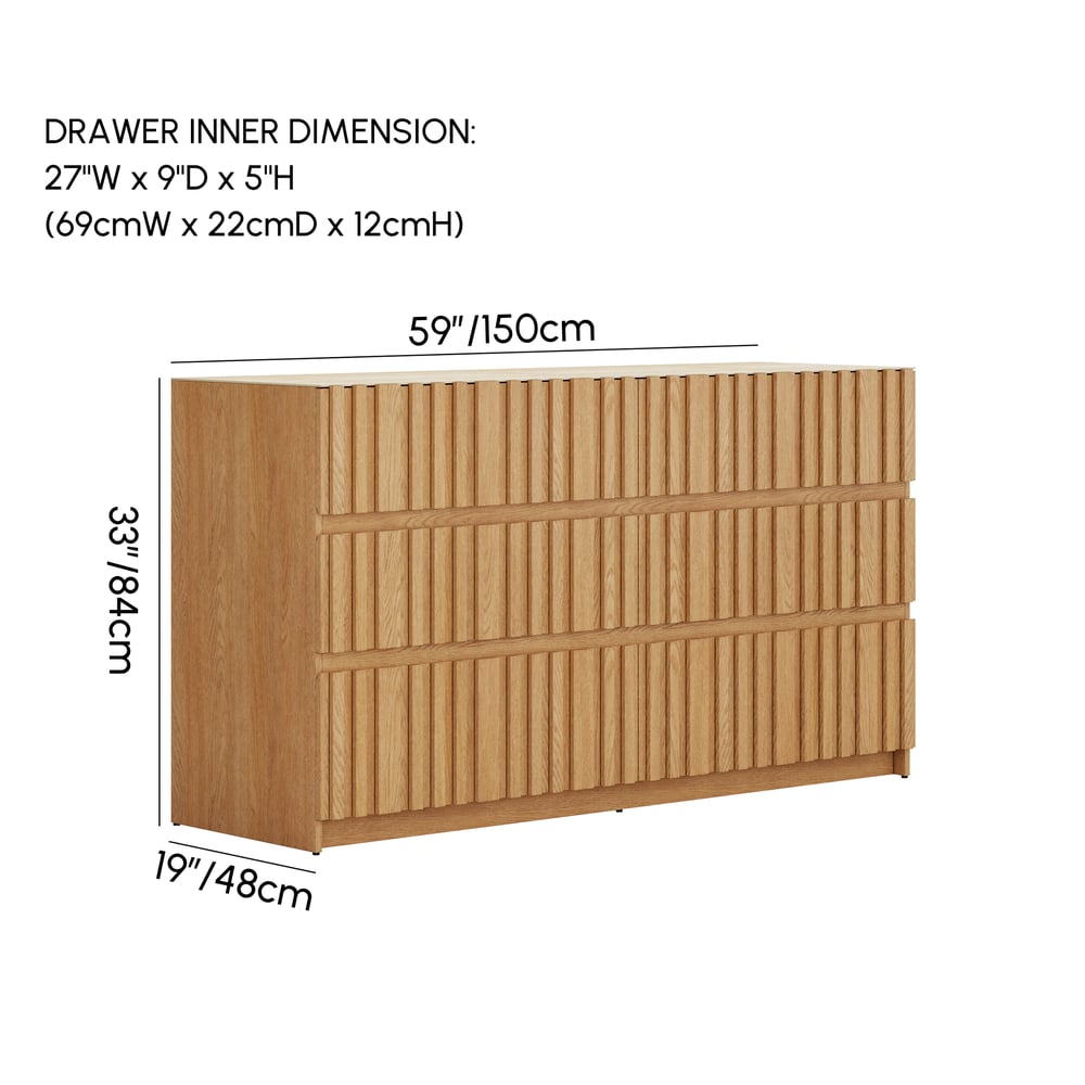 Aura 59" Natural Sintered Stone 6-Drawer Dresser with Lighting weights dimensions image