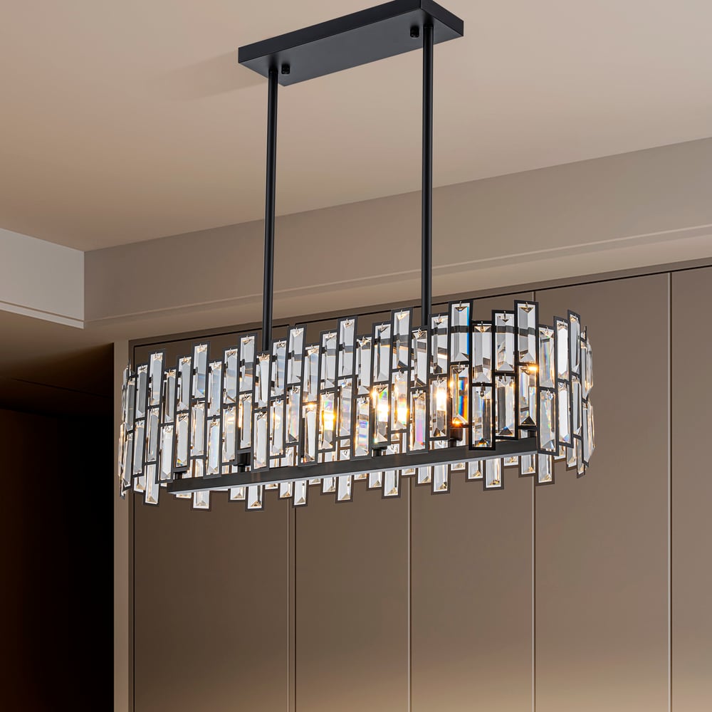 Clyvra 6-Light Kitchen Island Light Crystal Ceiling Light in Black window image