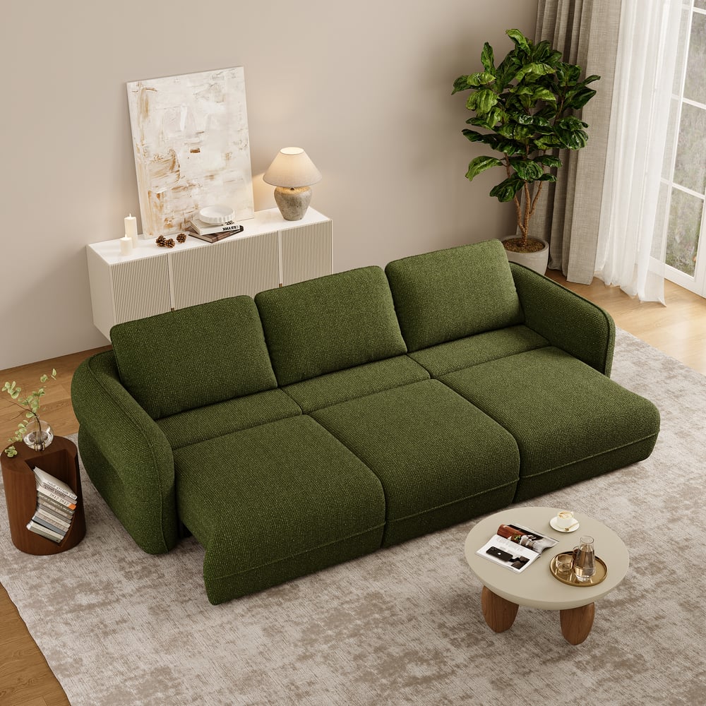 Modern 304cm 3-Seater Chenille Power Convertible Sleeper Sofa with Remote Control window image