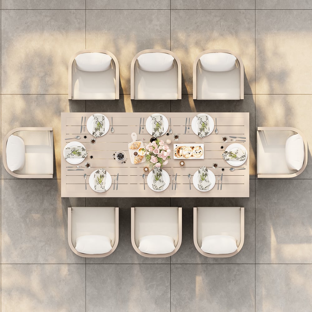 Wevara 87" Sand-Finished Aluminum Slatted Outdoor Dining Table in Sand window image