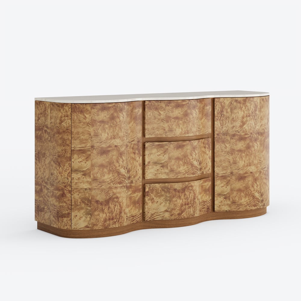 Modern 63" Burl Wood Sideboard with Sintered Stone Top window image