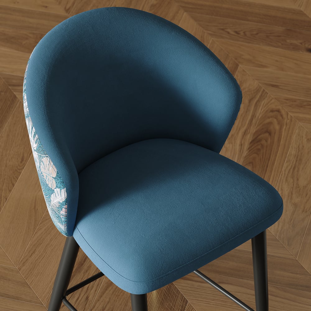 Modern Blue Velvet Counter Stool with Upholstered, 1 Piece window image