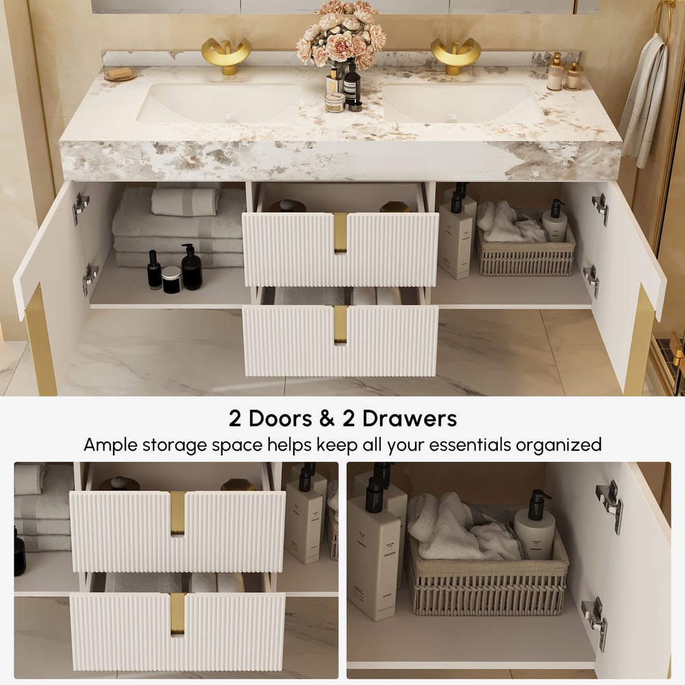 Artis 152 cm Meuble de salle de bain flottant double vasque avec plateau en pierre frittée image de fenêtre