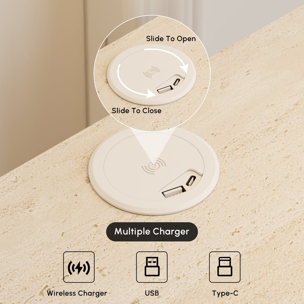 20" Smart 2-Drawer Nightstand with Sintered Stone Top & Charging Station window image