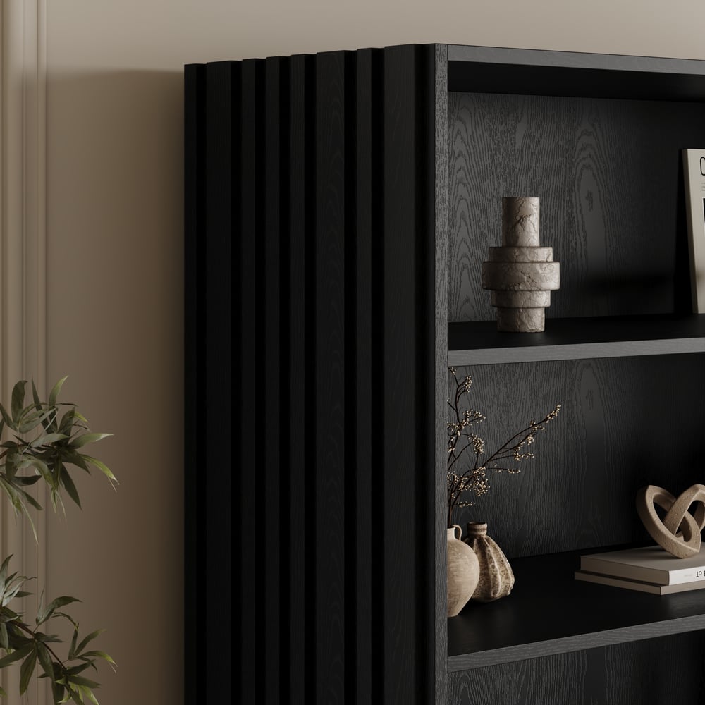 Aura 47" Ash Wood Fluted Bookcase With Sintered Stone Top window image