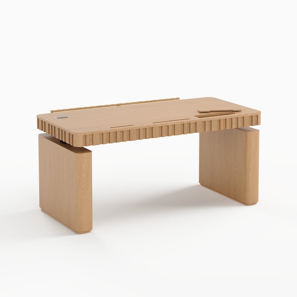 Aura 160 cm Natural Fluted Electric Adjustable Standing Desk window image