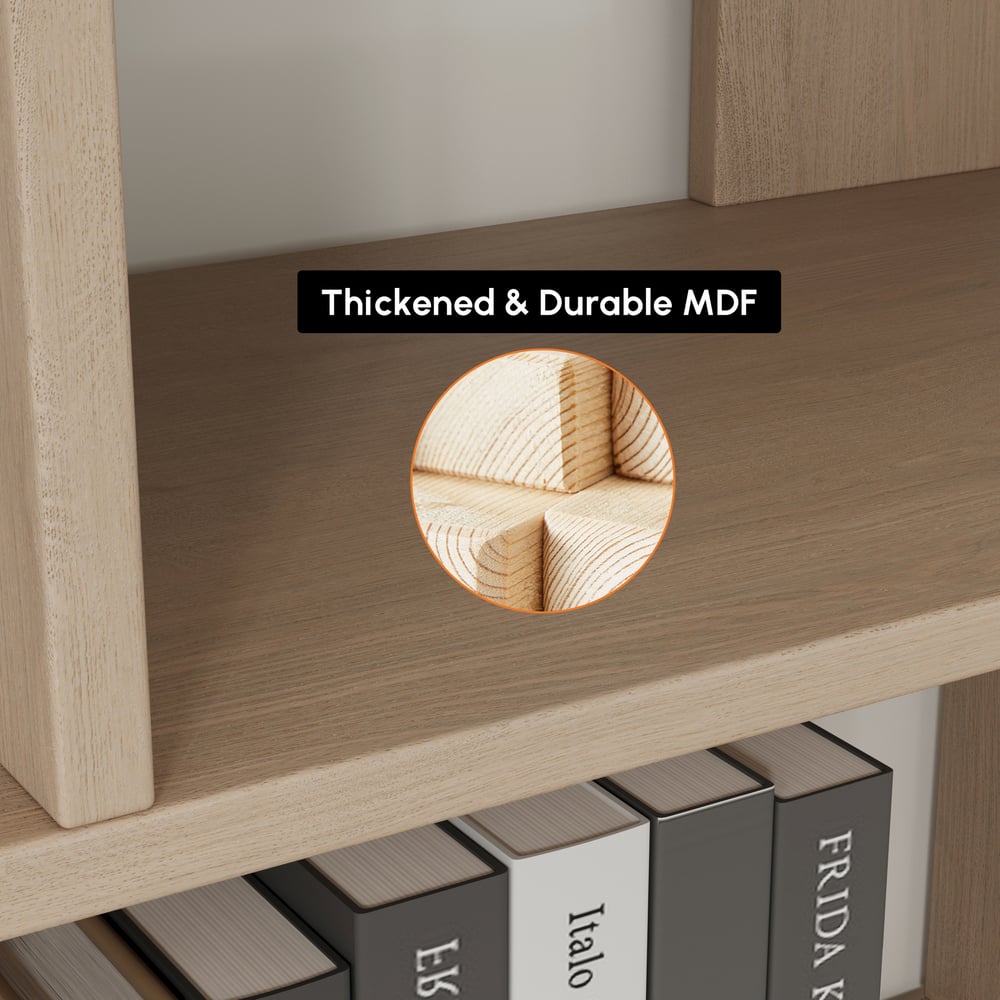 5-Tier Whitewash Bookshelf with 2 Drawers Wooden Bookcase in Gold (64.8" High) window image