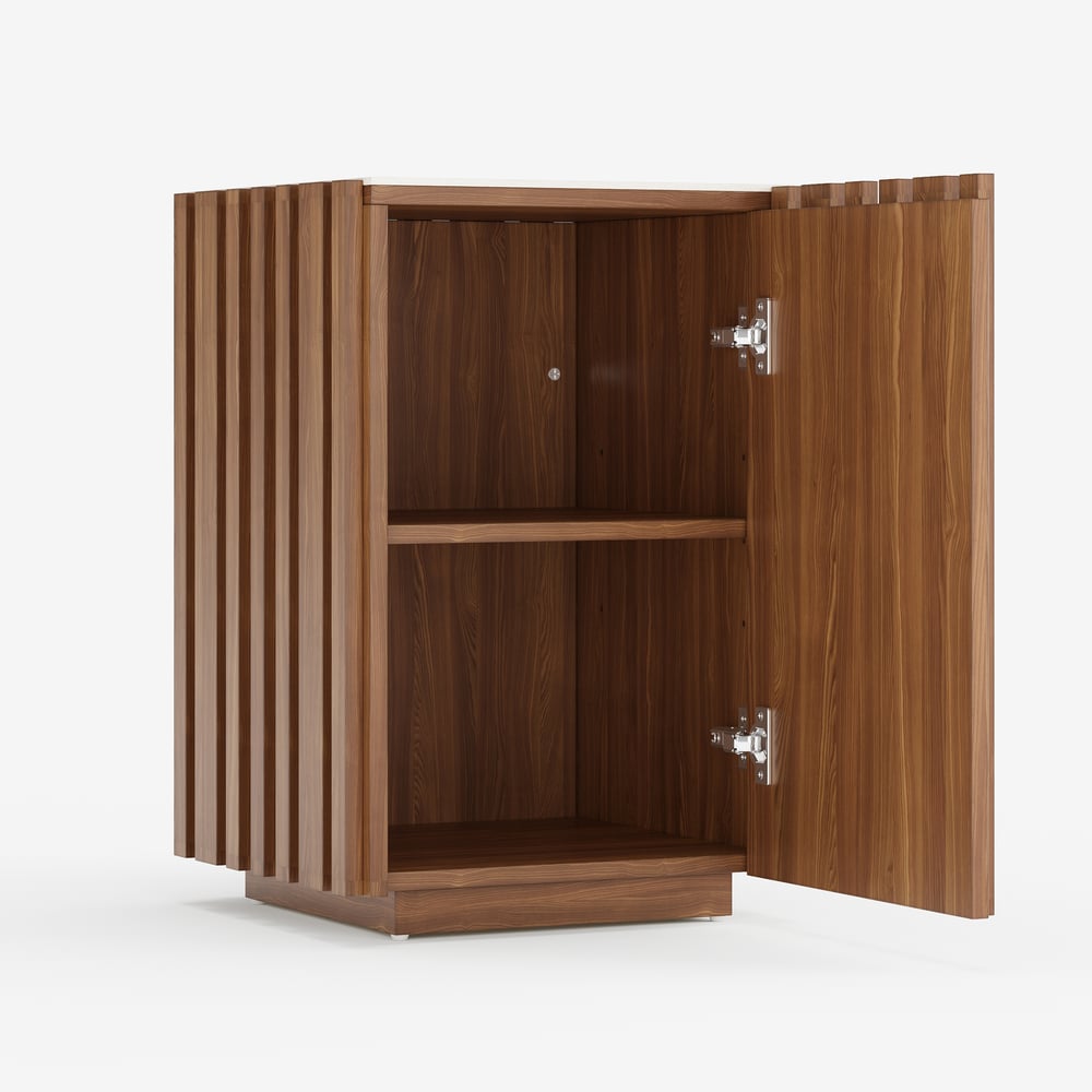 Aura Ash Wood Fluted Walnut Side Table with Sintered Stone Top window image