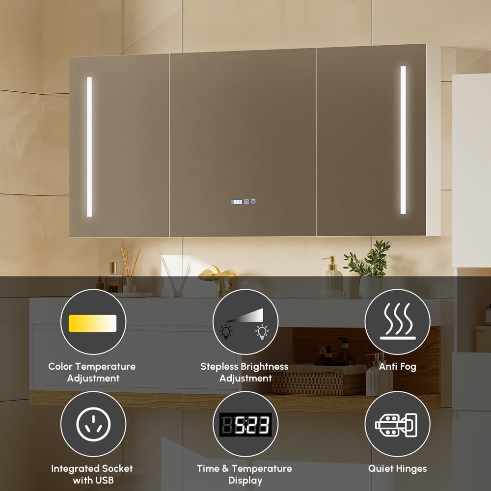 59" LED Bathroom Medicine Cabinet with Anti-Fog, Dimmable Tri-Color Lighting window image