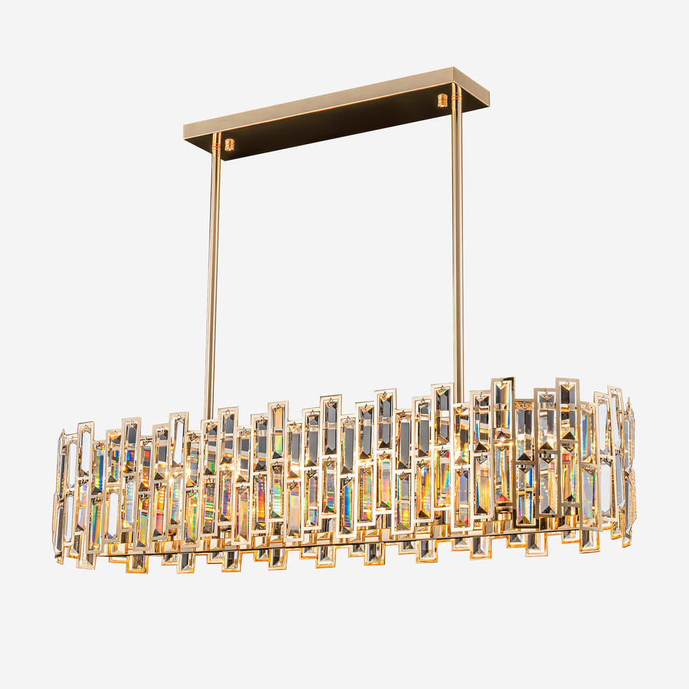 38" Modern Crystal Glod Ceiling Lights with Adjustable Height and Brightness window image