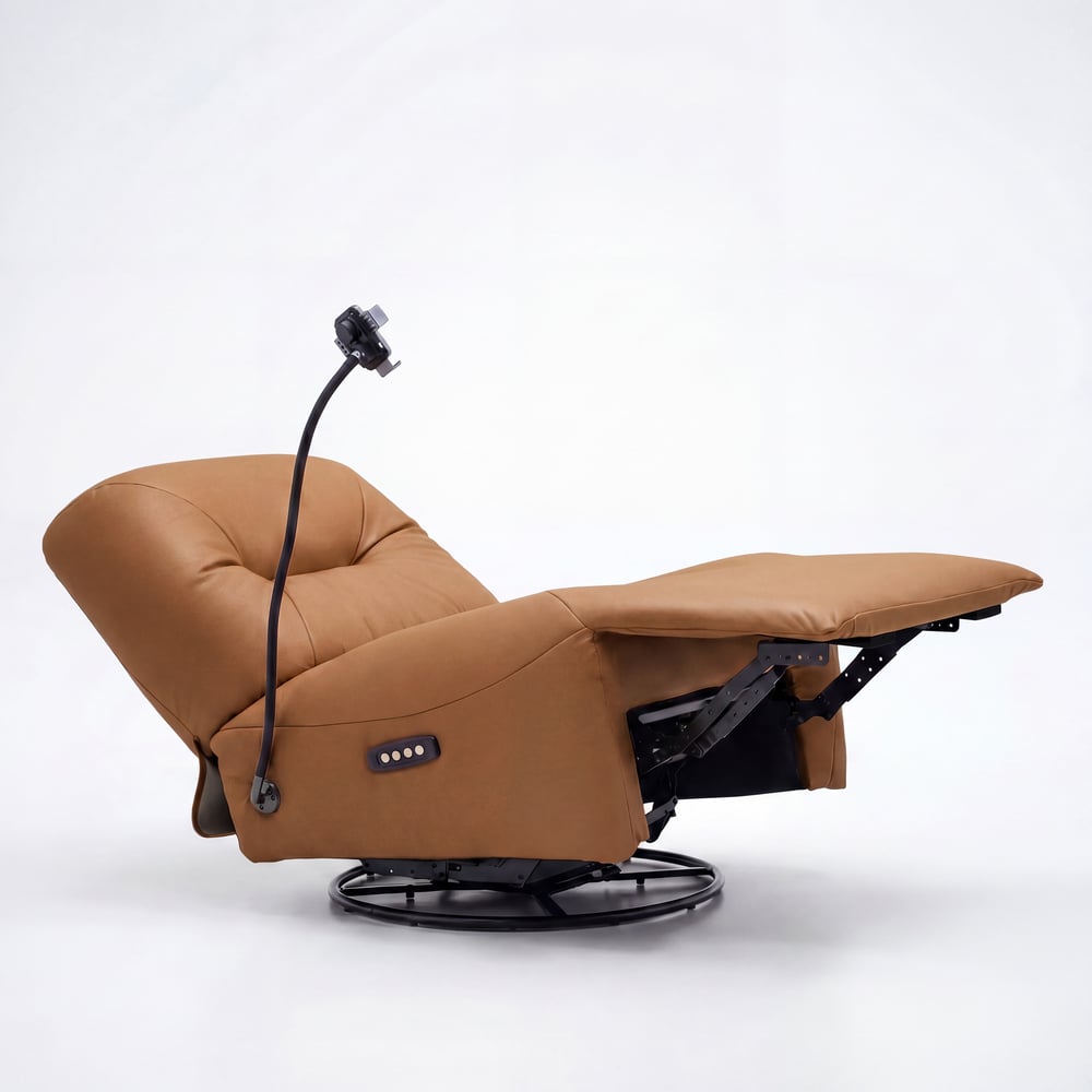 Leather Power Swivel Rocker Recliner Accent Chair with Phone Holder window image
