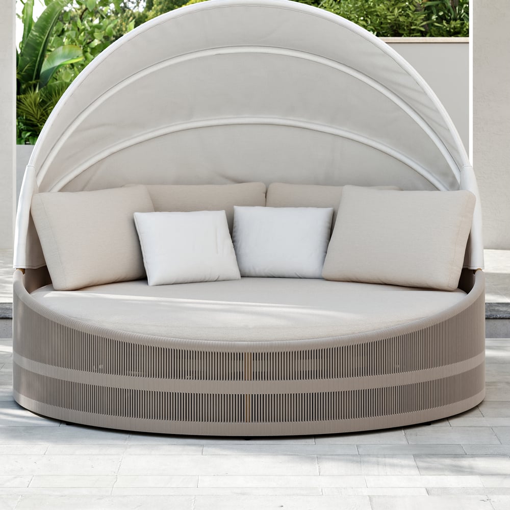 Costra Weatherproof Round Patio Daybed with Adjustable Canopy Ivory window image