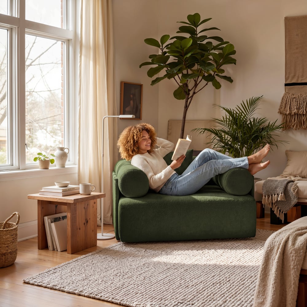 Serene Modern Green Velvet Lounge Accent Chair window image