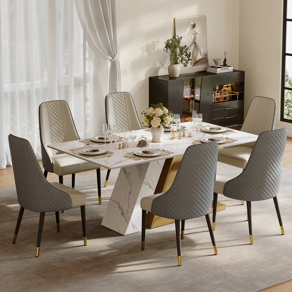 Dining Set 71" Modern Rectangle Sintered Stone Dining Table with 6 Chairs window image