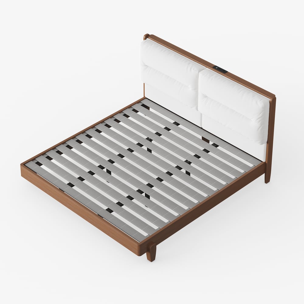 Mid-Century Modern King Solid Wood Bed with Charging Station and Sensor LED window image
