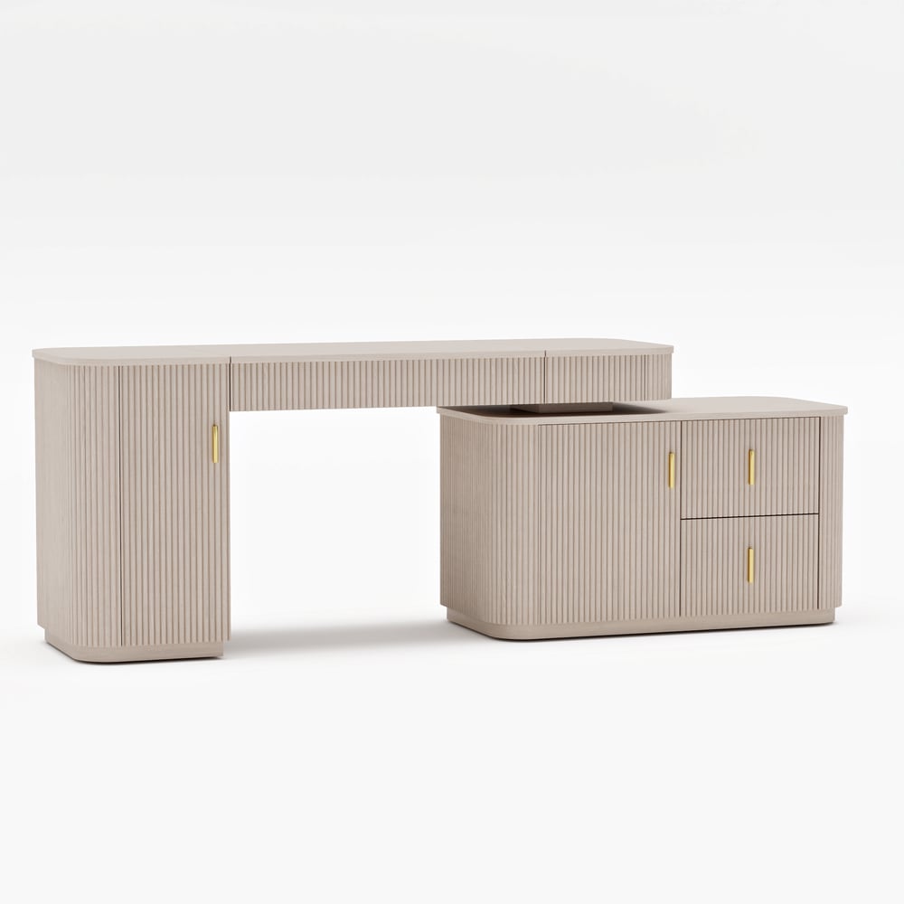 Velign 65" L-Shape Whitewash Executive Desk with Right-Side Cabinet window image