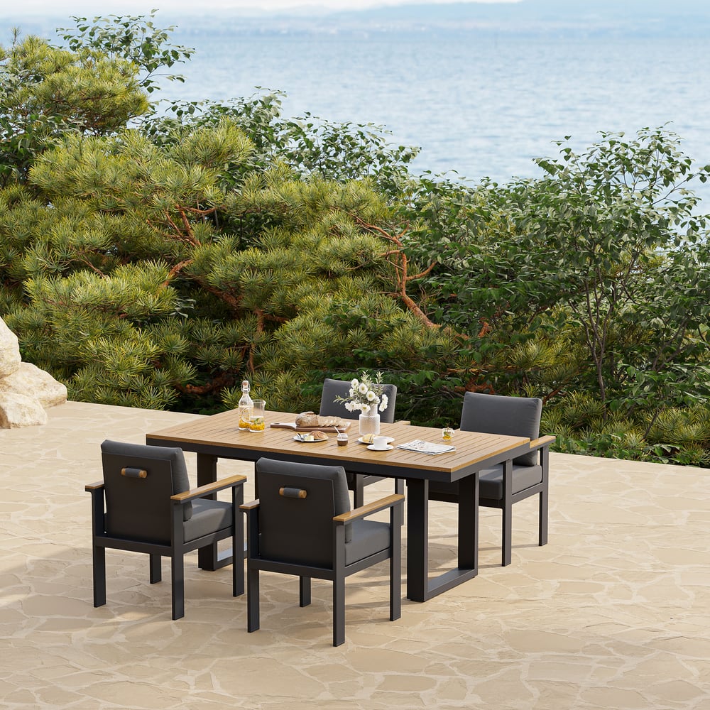 Tevara 5-Piece Rectangular Wood & Aluminium Outdoor Patio Dining Set for 4 People window image