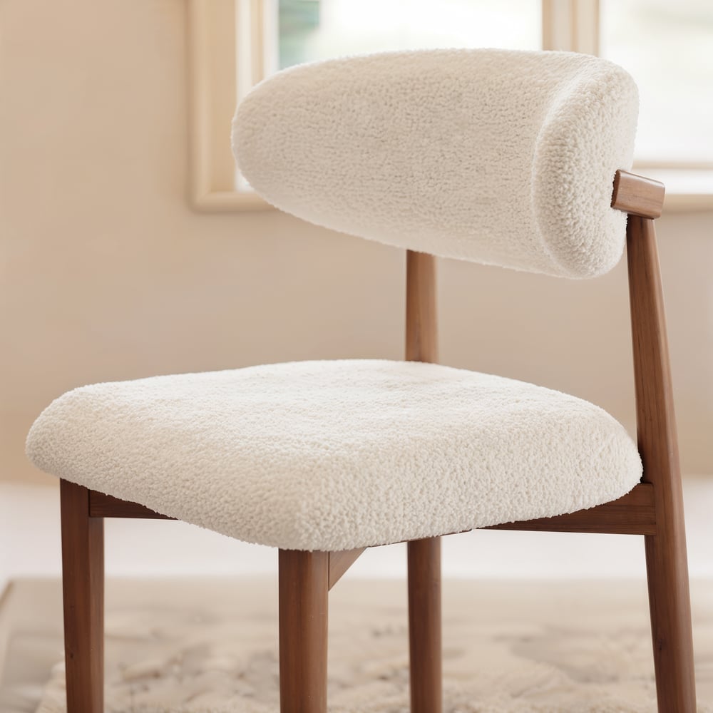 Modern Walnut Boucle Counter Stool with Wooden Legs, 1 Piece window image