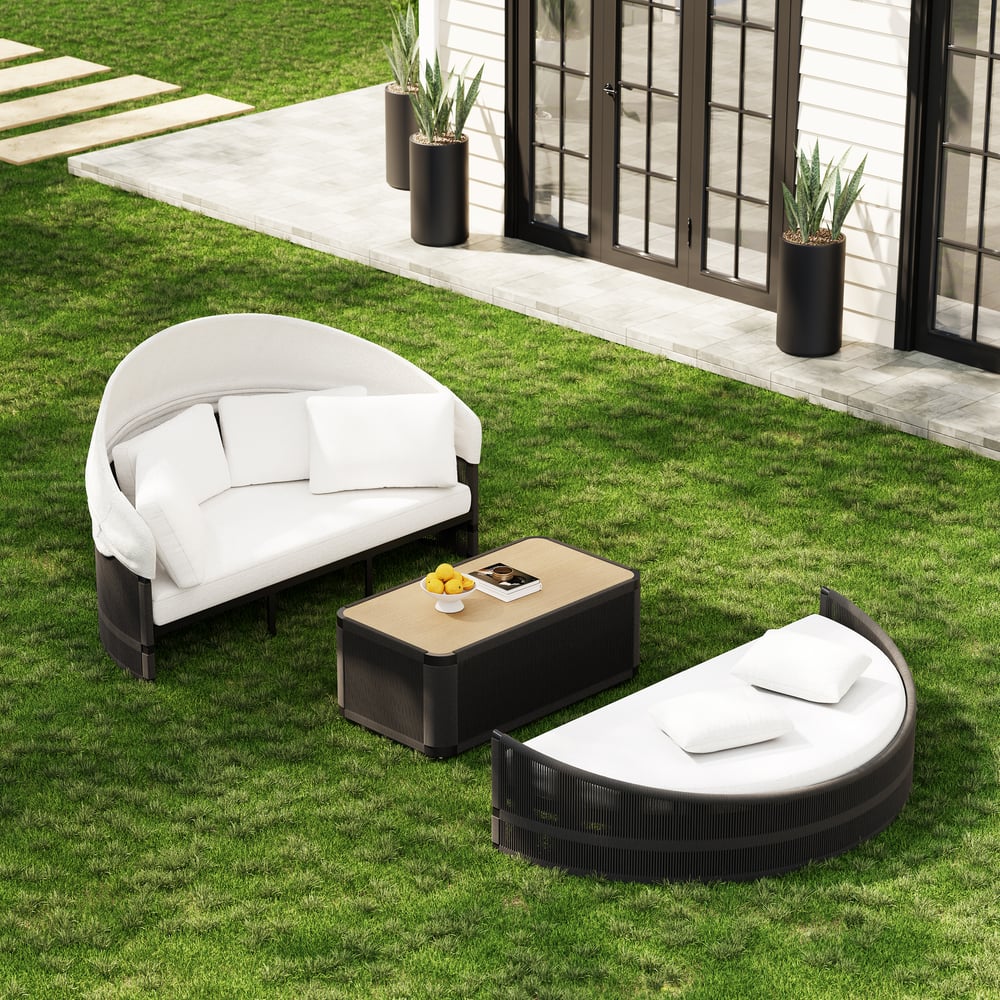 Costra Weatherproof Round Patio Daybed with Adjustable Canopy in Black window image