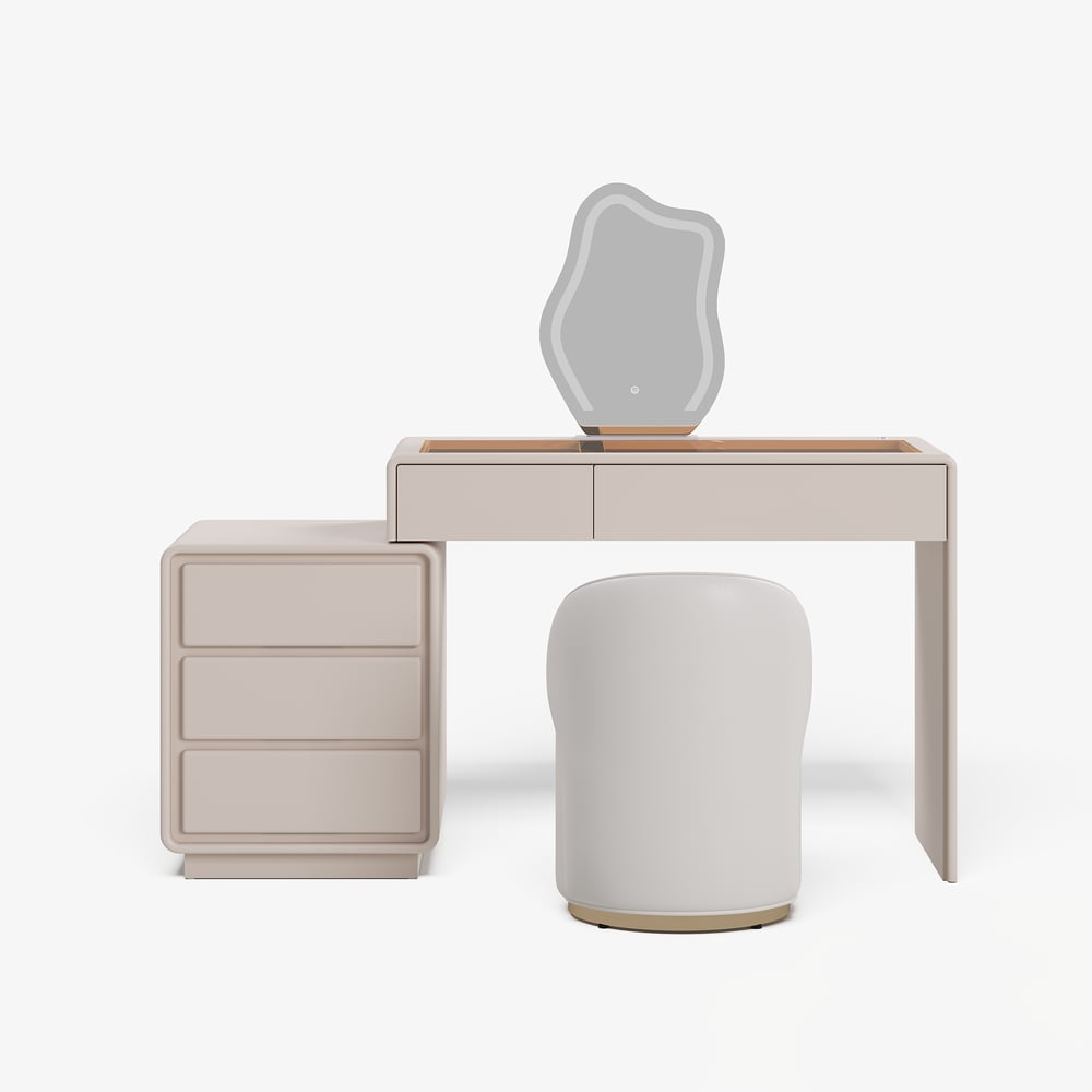 Modern Matte Warm White Makeup Vanity Set with LED Mirror and Jewelry Storage  (40"-57") window image